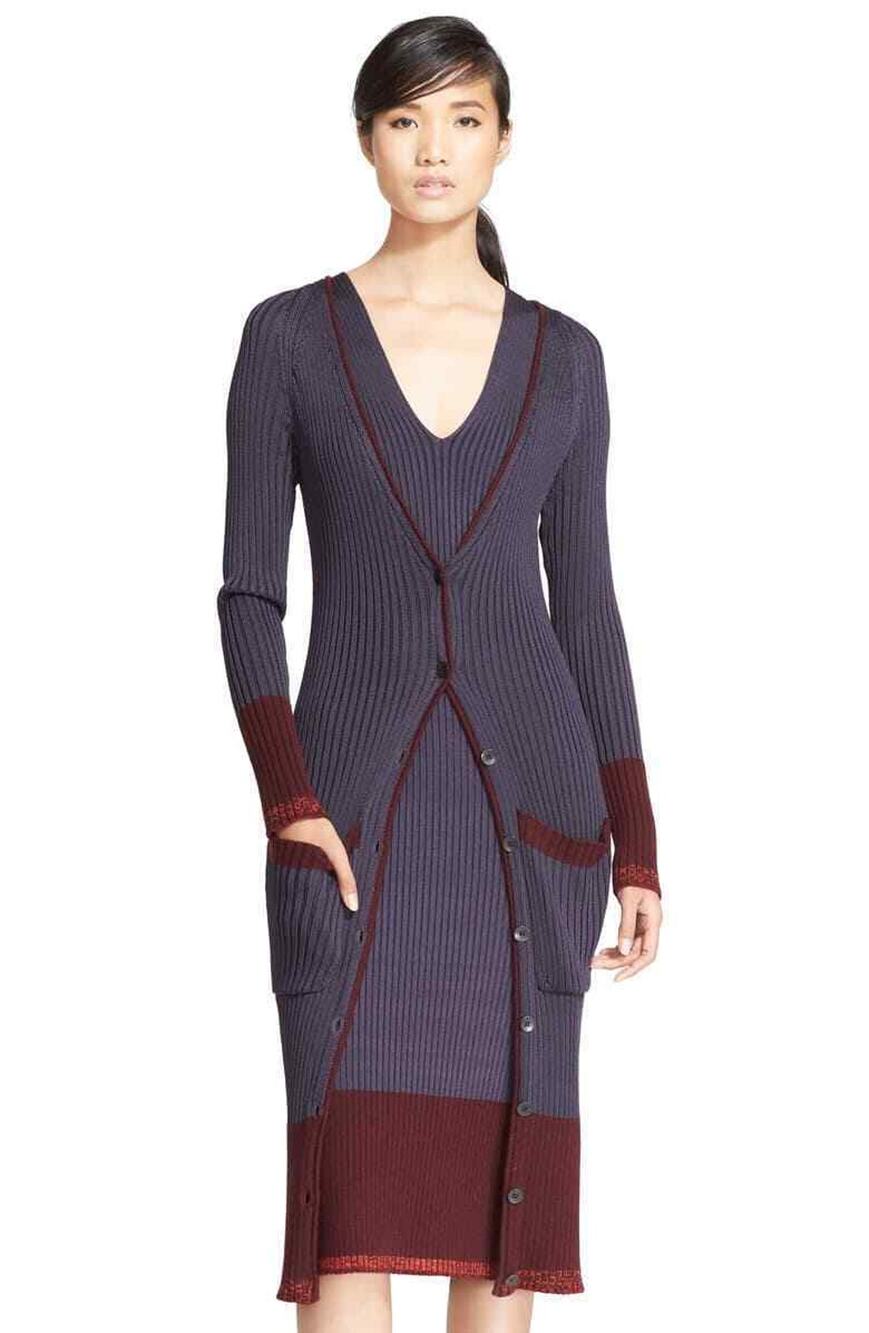 Rag & Bone Kristin Long Colorblock Blue Red Wool Cardigan Duster Sweater S Small
